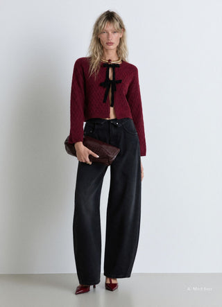Cardigan crop in maglia con fiocchi