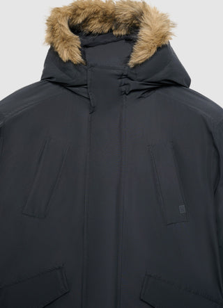 Gepolsterte Jacke mit Kapuze und Kunstpelzbesatz