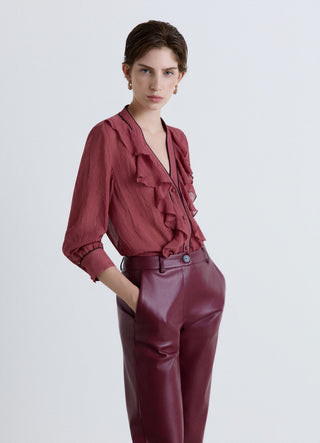 Camicia con rouches e profili a contrasto