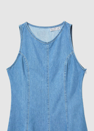 Vestito smanicato in denim con zip laterale