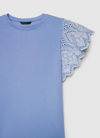 T-shirt with sangallo ruffle sleeves