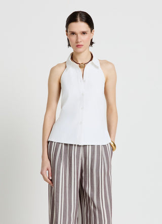 Top halter con colletto e nodo