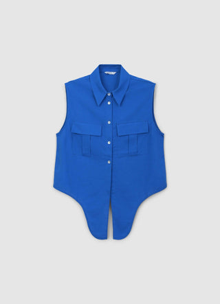 Camicia smanicata misto lino con nodo