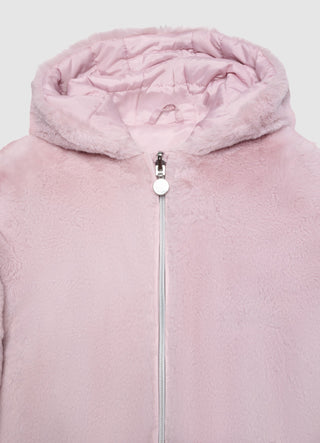 Padded jacket with teddy effect hood