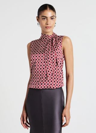 Sleeveless satin-like patterned top