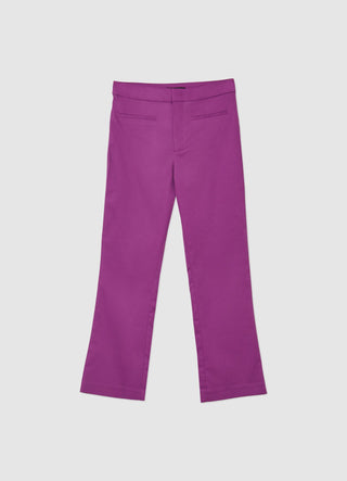 Cropped flare trousers in satin leather