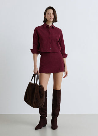 Camicia crop a coste tinta unita