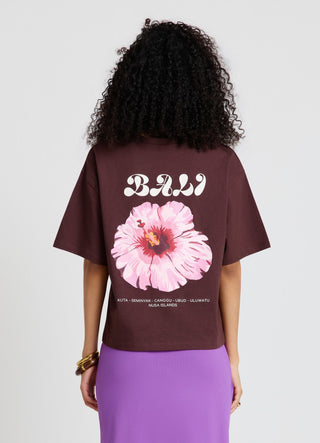 T-shirt con stampa fiore e scritta Bali