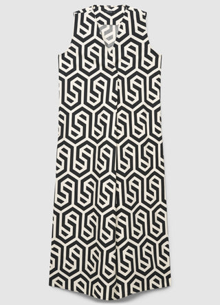 Vestito lungo smanicato con stampa geometrica