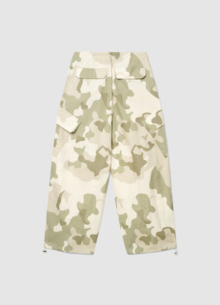 Cargo trousers with camouflage print and drawstring
