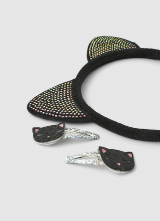 Pack 3 accessori capelli con gatto e strass