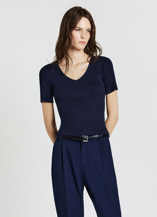 Ribbed V-neck T-shirt