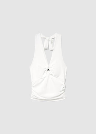 Top mit Neckholder, Cut-out und Raffung