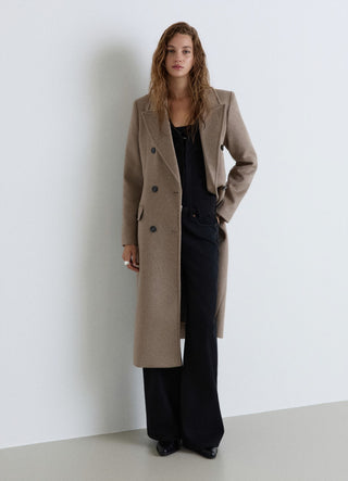 Long double-breasted solid-colour coat