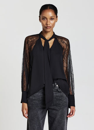 Blusa fiocco maniche pizzo