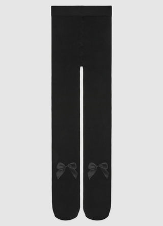 Ribbed tights with applied bows