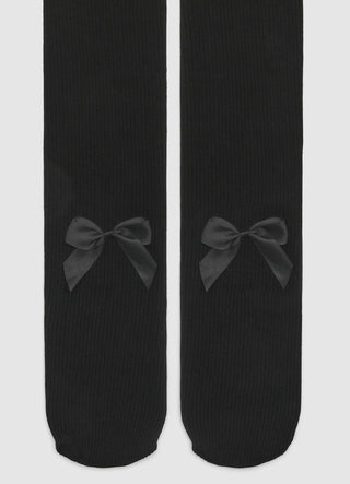 Ribbed tights with applied bows