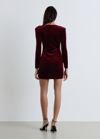 Vestito corto con drappeggio e spilla