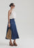 Gonna lunga svasata in denim con impunture